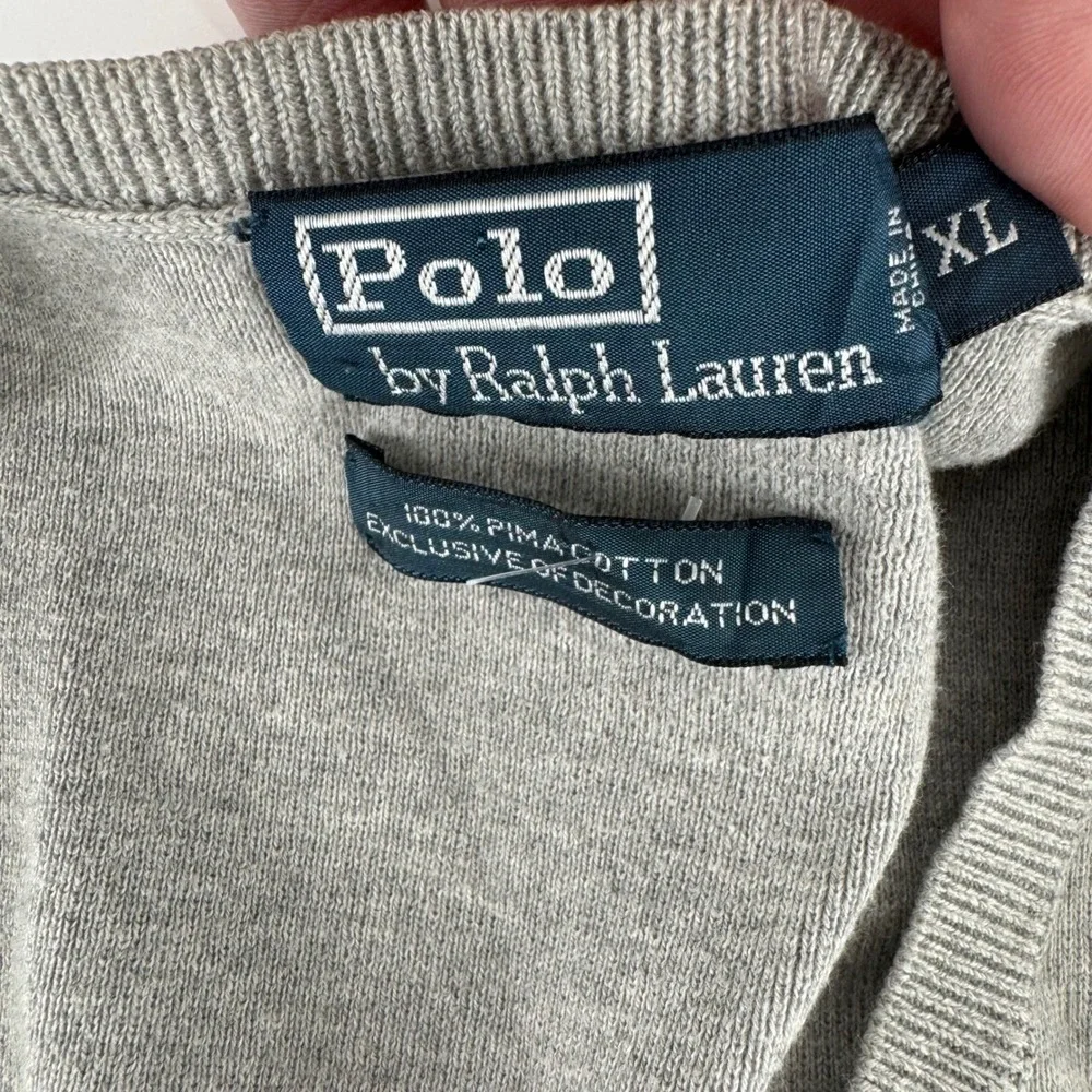 Polo Ralph Lauren Grey Pima Cotton V-Neck Sweater Vest Mens XL Heather Gray Pony